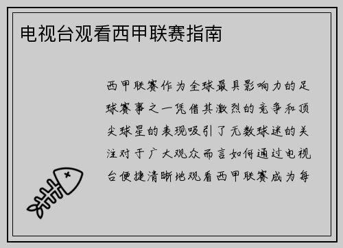 电视台观看西甲联赛指南